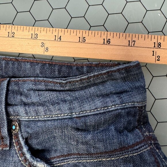 Antik Jeans Mens 33 Actual 34x30 Embroidered Pocket Brown Stitching Button Fly - Picture 4 of 14